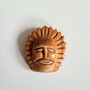 Wooden hand carved tribal brooch